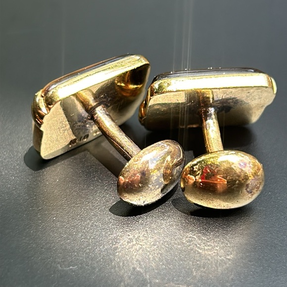 Vintage Kylo Sterling Silver Gold plated Garnet MOP Cufflinks - Picture 3 of 6